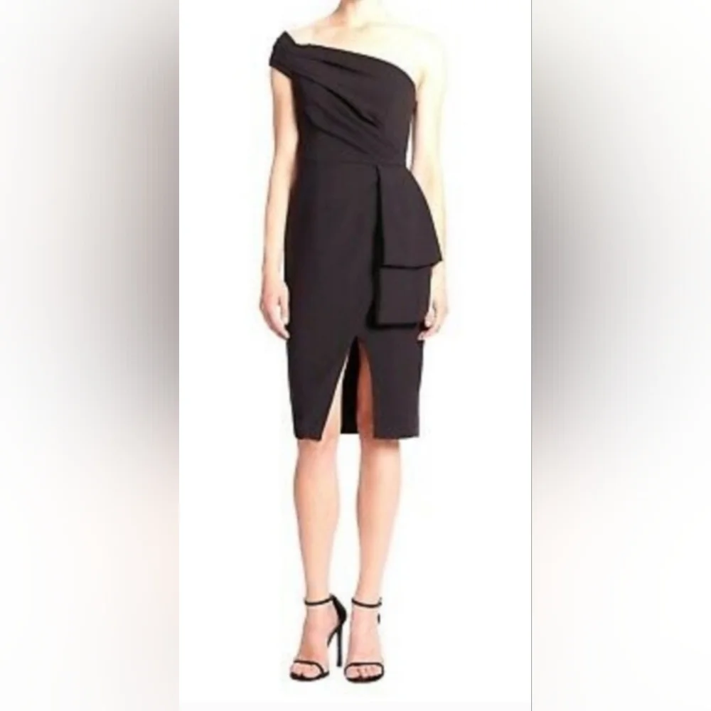 BLACK HALO Size 0 Angelica Cocktail Dress One Shoulder Sheath Little Black Dress - Picture 11 of 11